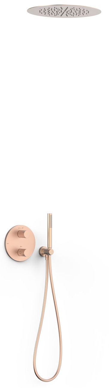 Tres Therm-Box zestaw prysznicowy podtynkowy termostatyczny z deszczownicą różowe złoto mat 24-K 26225005OPM