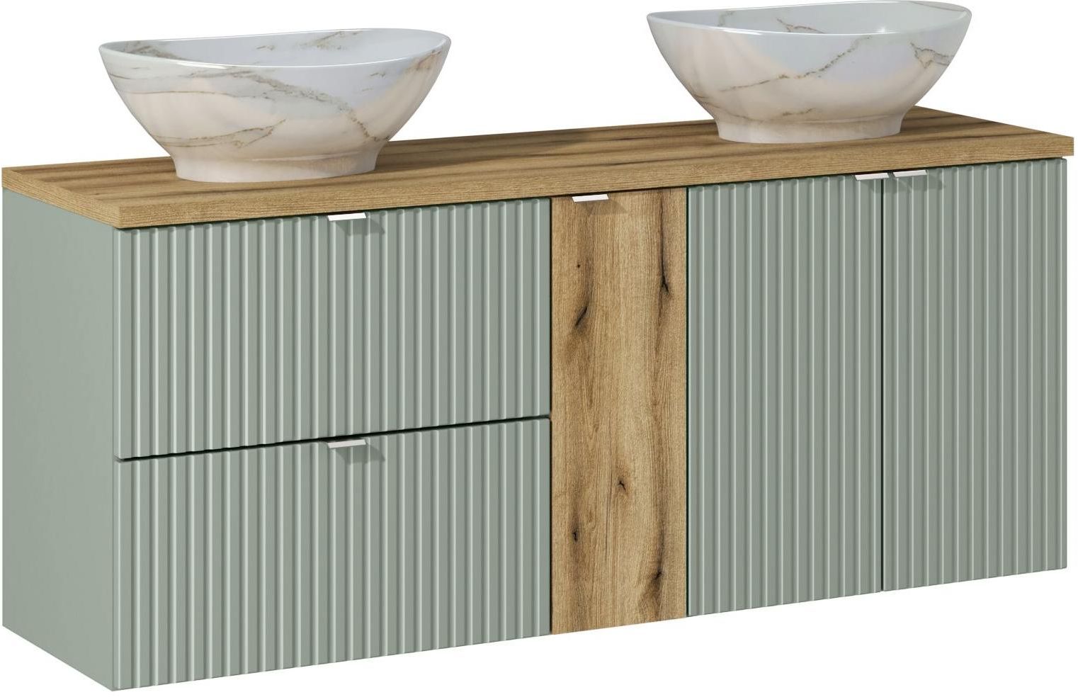 Comad Line Reed Green szafka 140 cm podumywalkowa wisząca z umywalkami zielona SET-LRG B OAK 140CM UN PATI