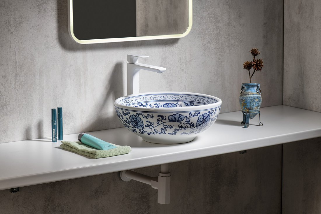 Sapho Priori umywalka 41 cm nablatowa okrągła biały/niebieski PI012