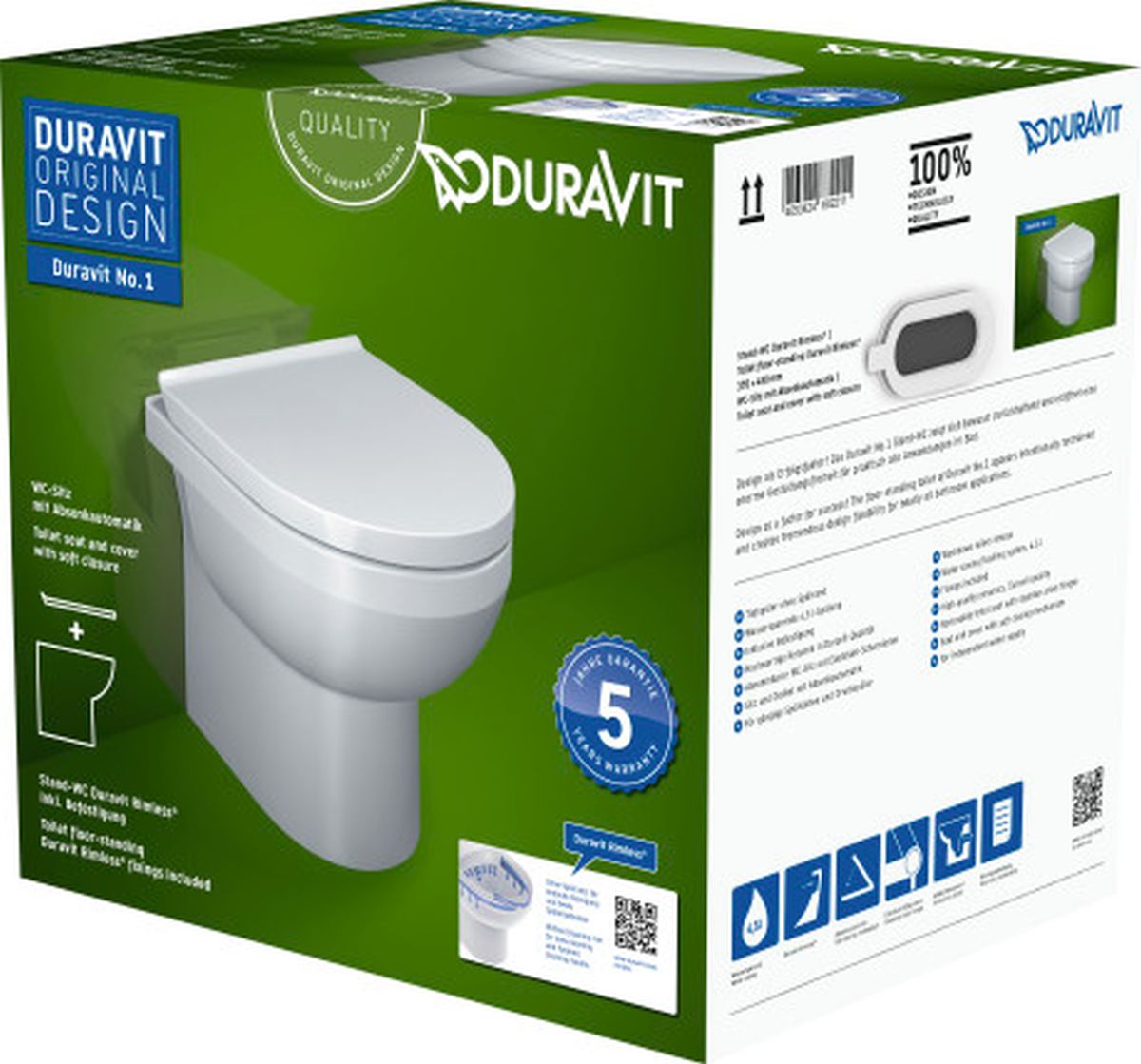 Duravit No. 1 miska WC z deską wolnoopadającą stojąca bez kołnierza biały 41840900A1