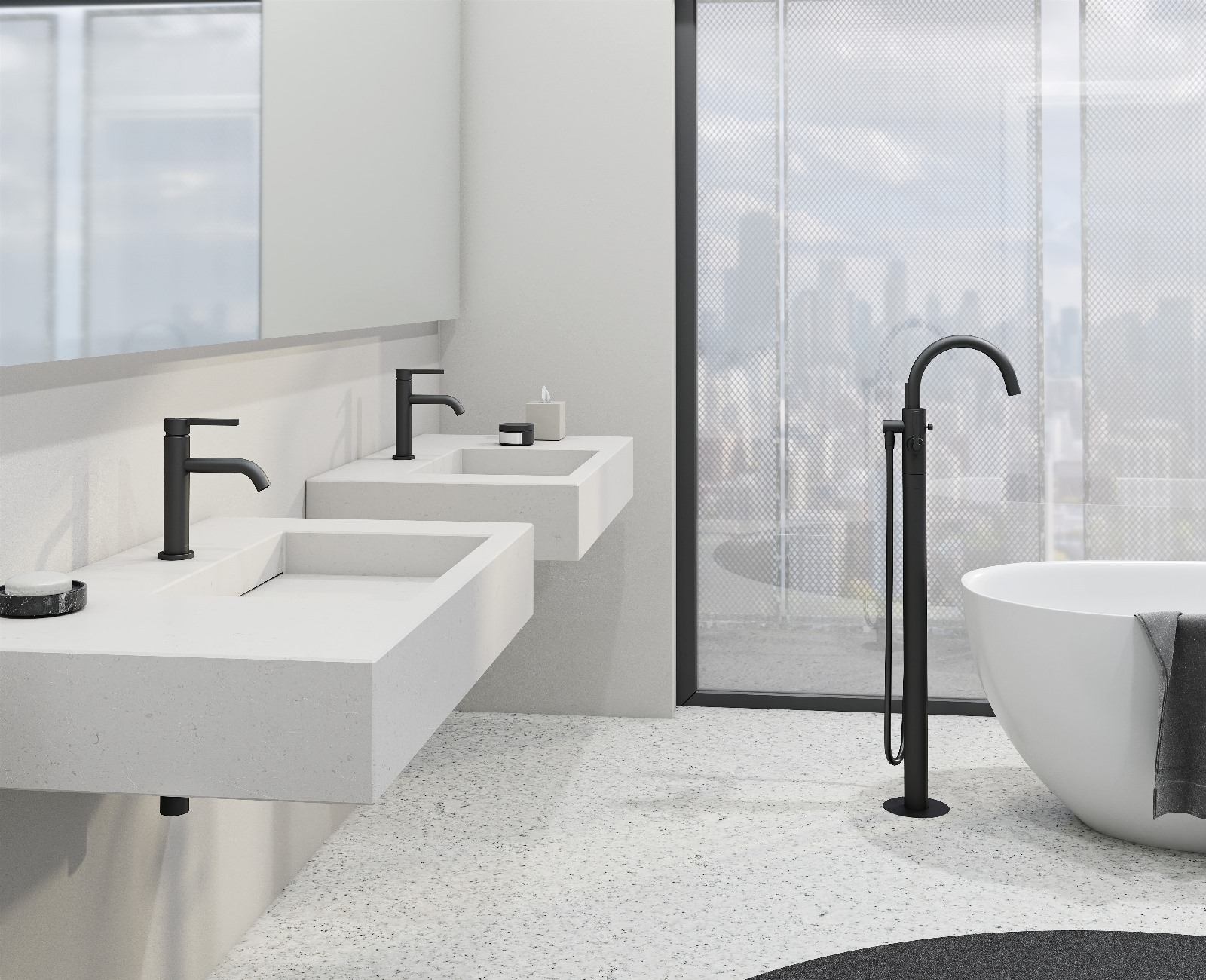 Kludi Nova Fonte Puristic bateria wannowo-prysznicowa wolnostojąca czarny mat 205903915