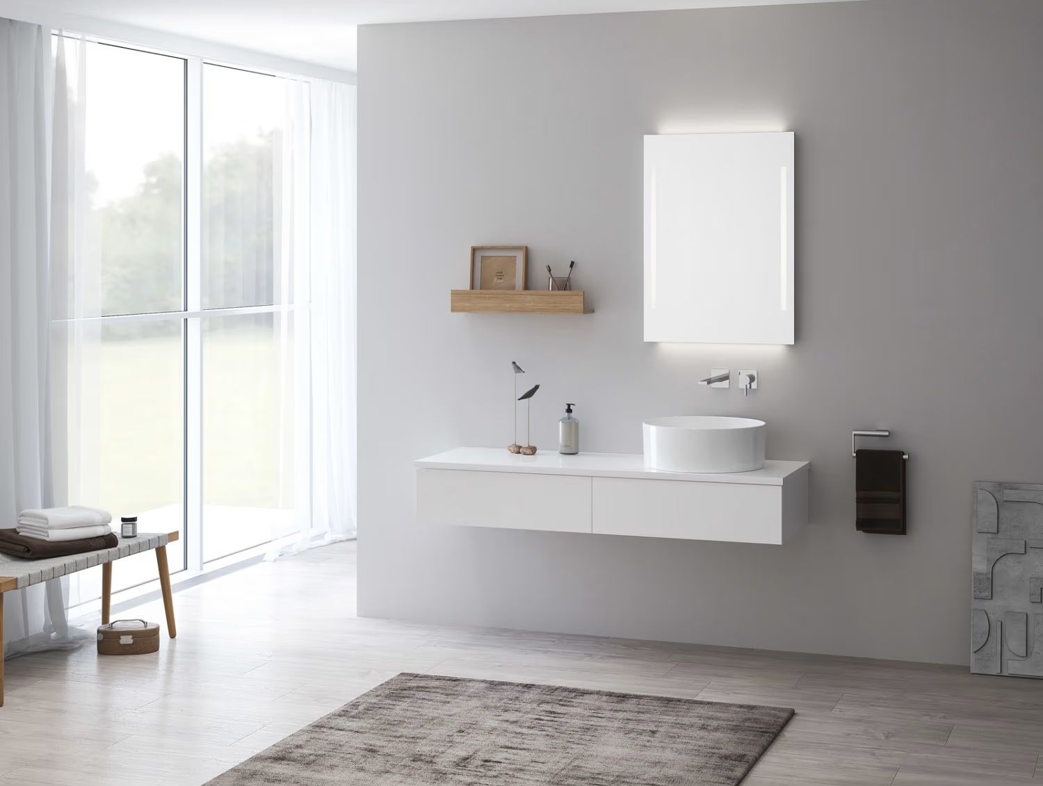 Kronenbach Cube szafka z blatem 141x48,7x23,5 cm podumywalkowa wisząca biały połysk KBWTKOWTL1412WH