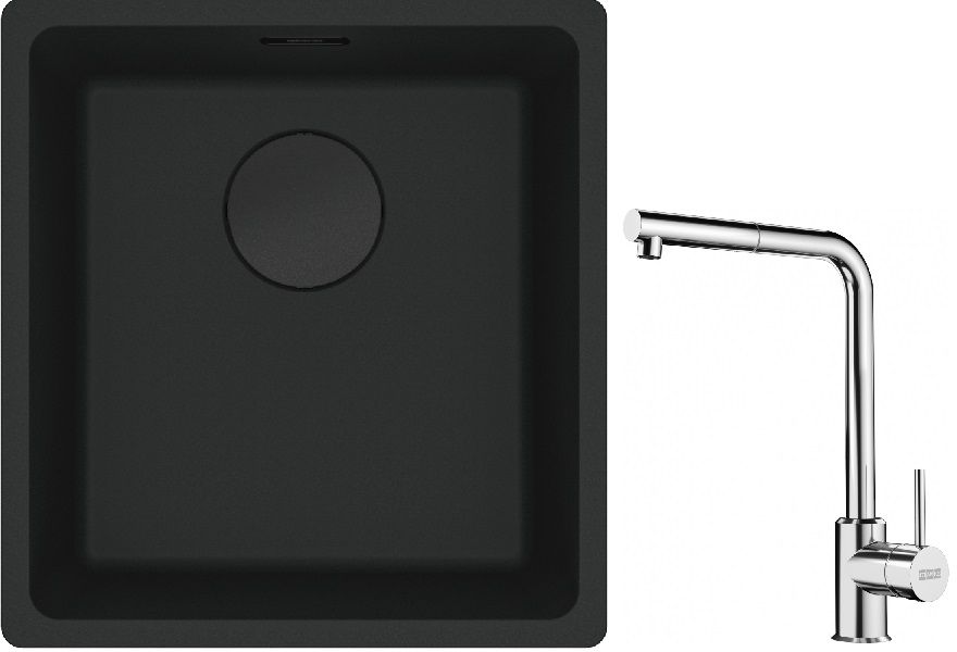 Franke Maris MRG 110-37 zlewozmywak 40x37 cm Fragranit + czarny mat z baterią kuchenną Sirius Side chrom (1250697760, 1150668280) - Wysyłka w 24h