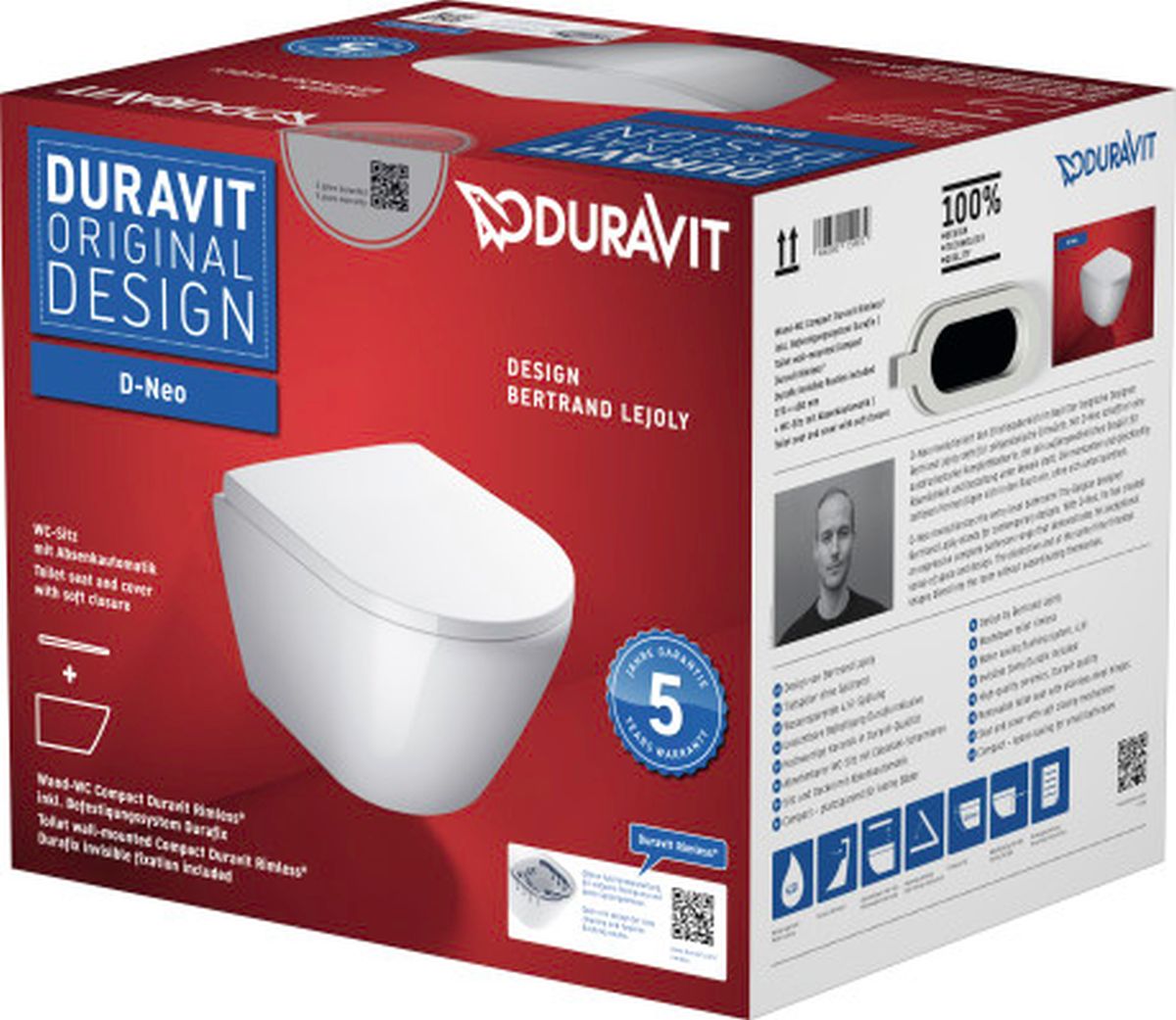 Duravit D-Neo miska WC z deską wolnoopadającą wisząca bez kołnierza biały 45880900A1