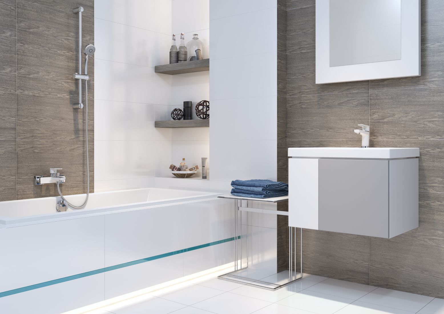 Cersanit Mille bateria wannowo-prysznicowa ścienna biała/chrom S951-008