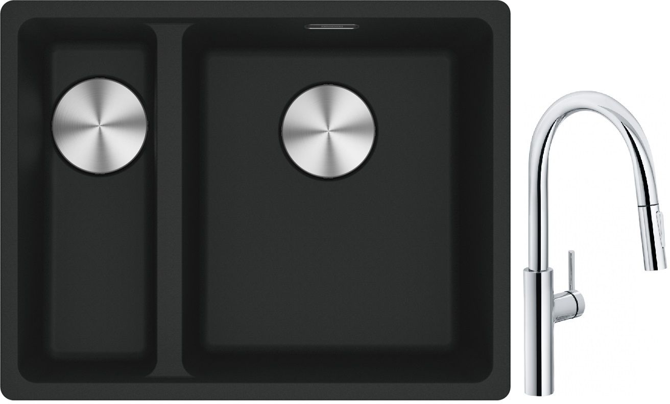 Franke Maris MRG 160-34-15SBL zlewozmywak 52x40 cm Fragranite czarny mat z baterią kuchenną Pescara L Slide-In chrom (1250687268, ...