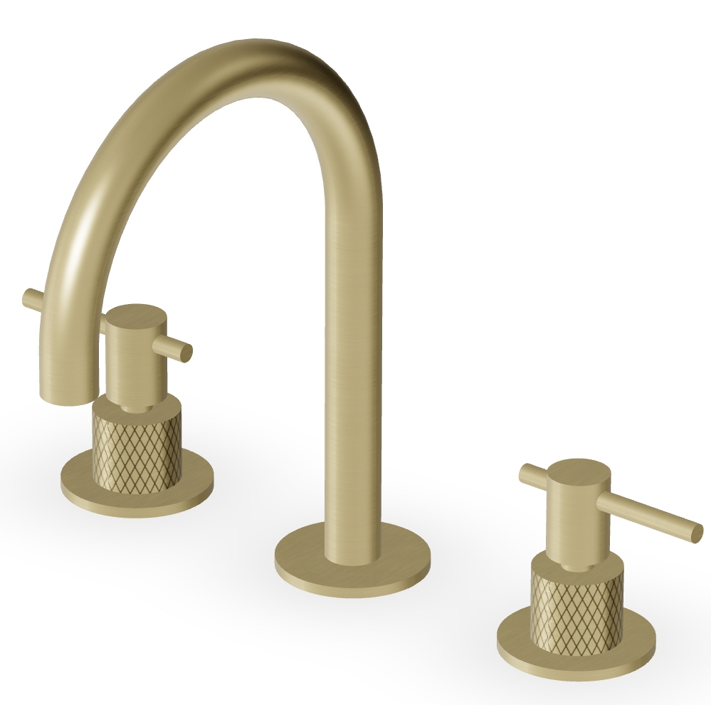 Zucchetti Helm bateria umywalkowa stojąca 3-otworowa brytyjskie złoto szczotkowane/radełkowanie ukośne ZHL515.XP31G3