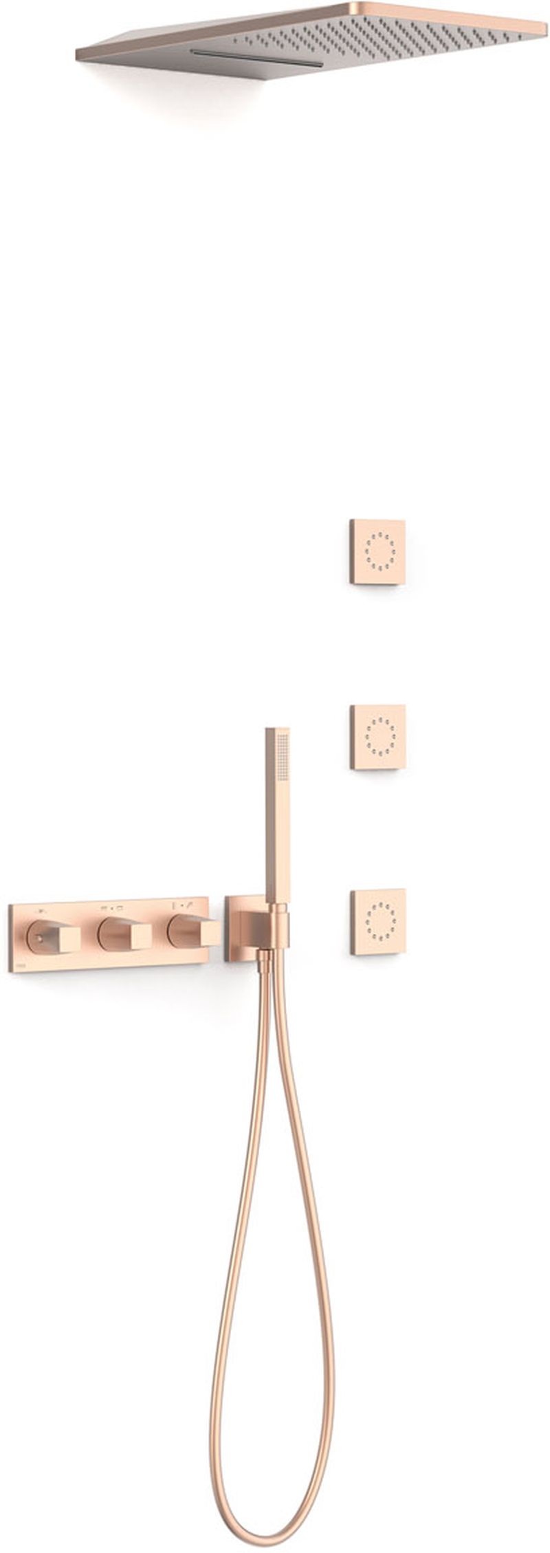 Tres B-System zestaw prysznicowy podtynkowy termostatyczny z deszczownicą różowe złoto mat 30725405OPM