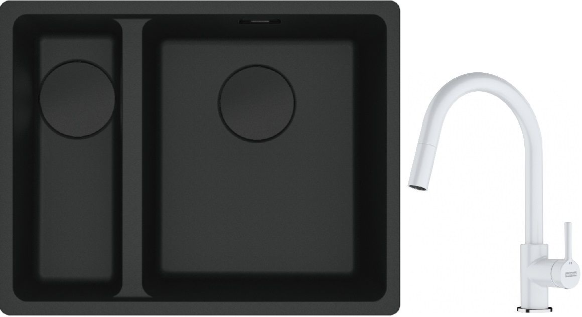 Franke Maris MRG 160-34-15SBL zlewozmywak 52x40 cm Fragranite czarny mat z baterią kuchenną Lina biały polarny (1250697756, 1150626081) - Wysyłka w 