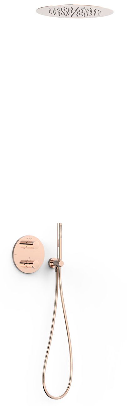 Tres Therm-Box zestaw prysznicowy podtynkowy termostatyczny z deszczownicą różowe złoto 24-K 26225005OP