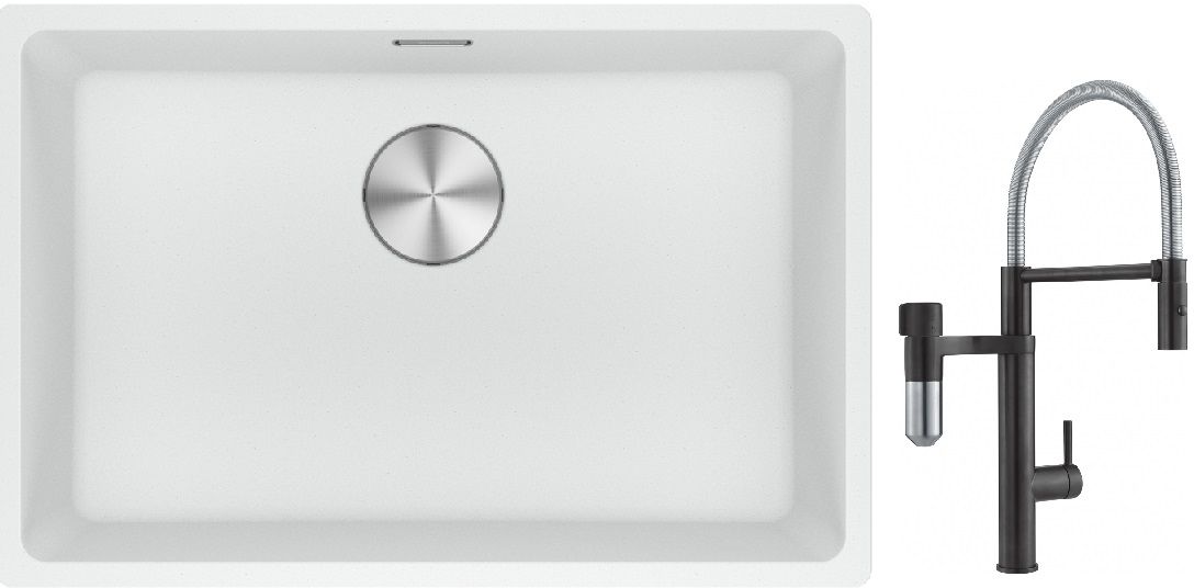 Franke Maris MRG 110-62 zlewozmywak 62x40 cm Fragranite biały polarny z baterią kuchenną Vital Semi-Pro czarny mat/stal (1250687259, ...