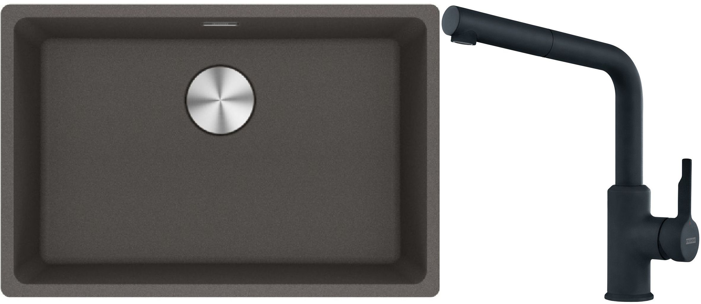 Franke Maris zlewozmywak granitowy 65,3x43,3 cm łupkowy szary z baterią kuchenną Urban czarny mat (1250716376, 1150627523)