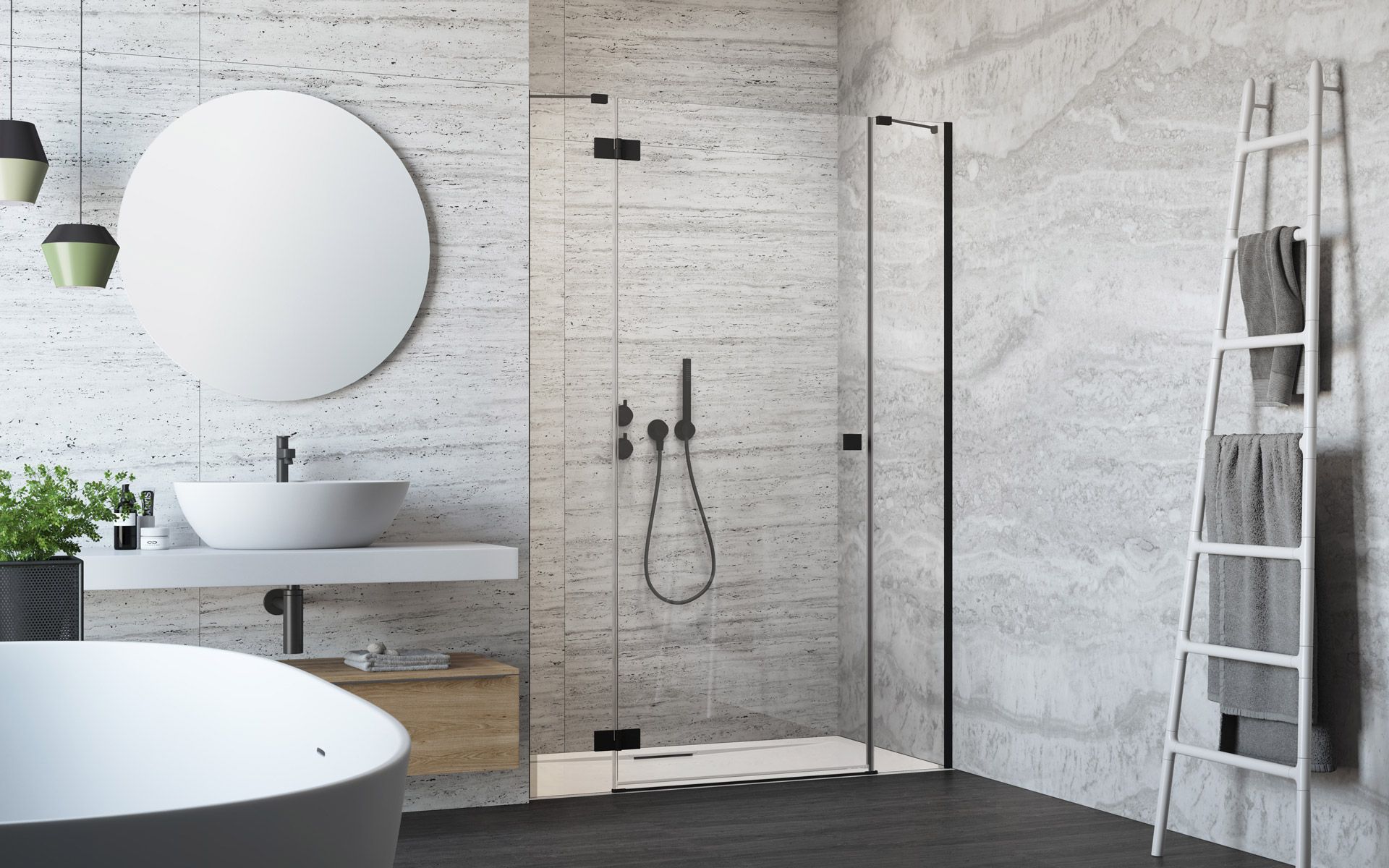 Radaway Essenza New Black DWJS drzwi prysznicowe 70,5 cm lewe czarny mat/szkło przezroczyste 1385032-54-01L