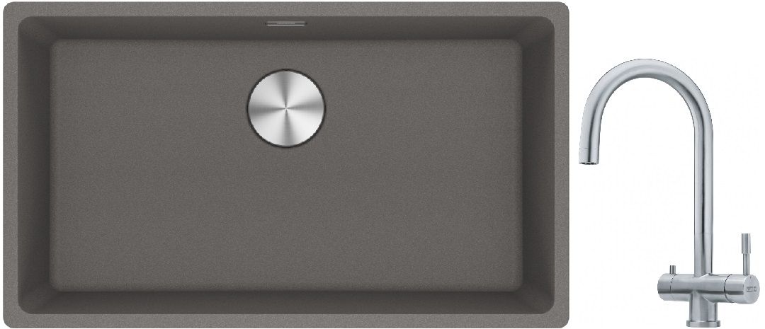 Franke Maris MRG 110-72 zlewozmywak 72x40 cm Fragranite kamienny szary z baterią kuchenną Eos stal szlachetna (1250687262, 1200179979)