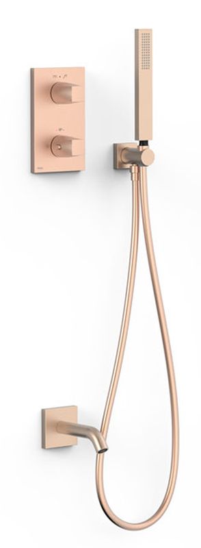 Tres Therm-Box zestaw wannowo-prysznicowy podtynkowy termostatyczny różowe złoto mat 24-K 21125007OPM