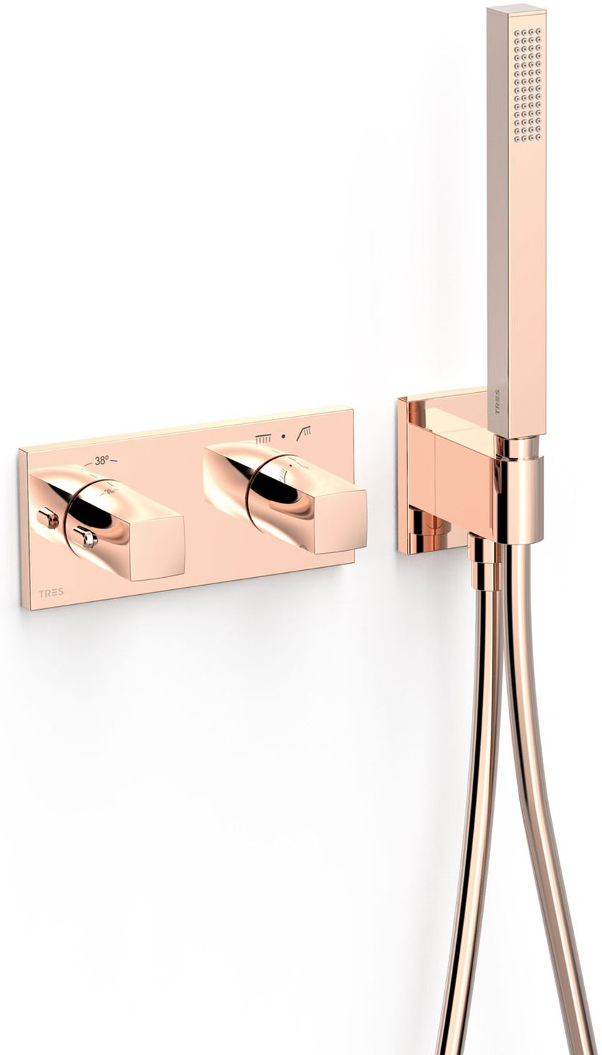Tres B-System bateria wannowo-prysznicowa podtynkowa termostatyczna różowe złoto połysk 30725201OP