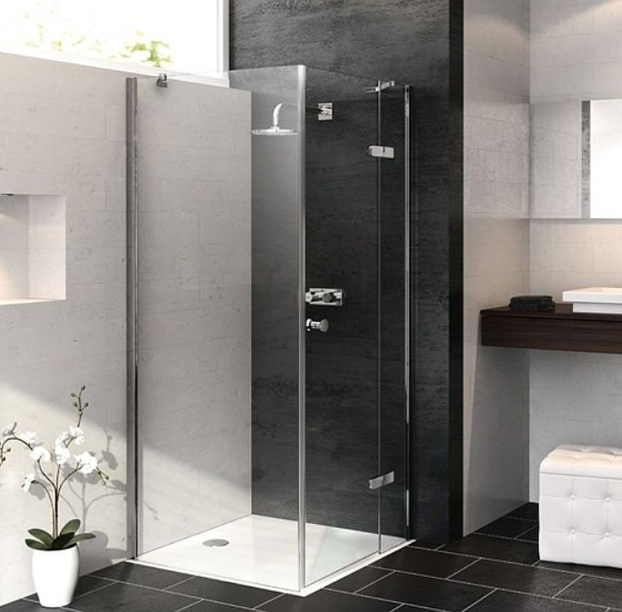 Hüppe Enjoy pure 4-kąt drzwi prysznicowe 120 cm prawe częściowo w ramie srebrny połysk/szkło przezroczyste Anti-Plaque 4T0205.092.322