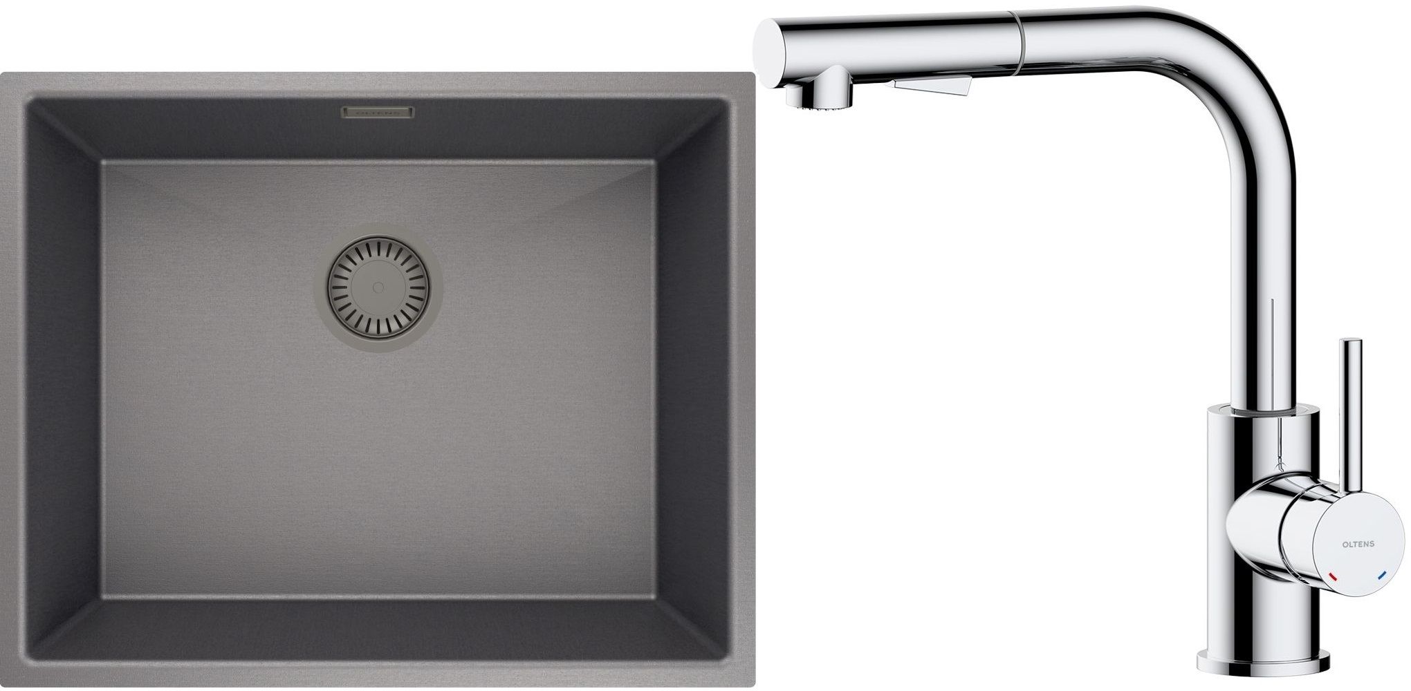 Zestaw Oltens Stalvask zlewozmywak stalowy 54x44 cm z baterią kuchenną Myvat czarny/chrom (71101300, 35205100) - Wysyłka w 24h