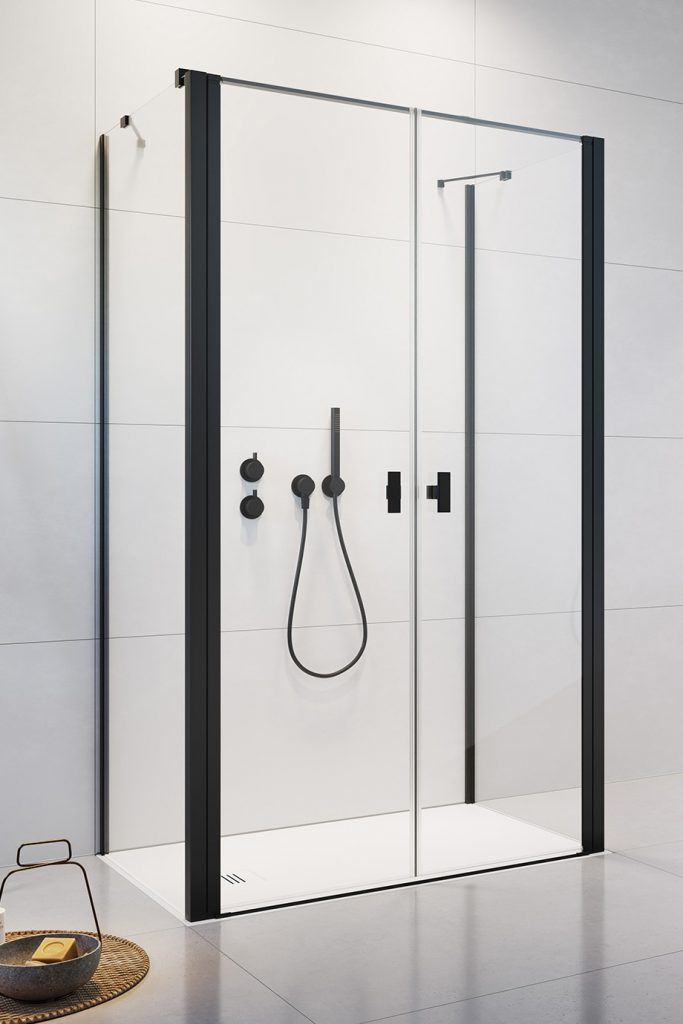 Radaway Nes Black DWD+2S drzwi prysznicowe 100 cm czarny mat/szkło przezroczyste 10035100-54-01