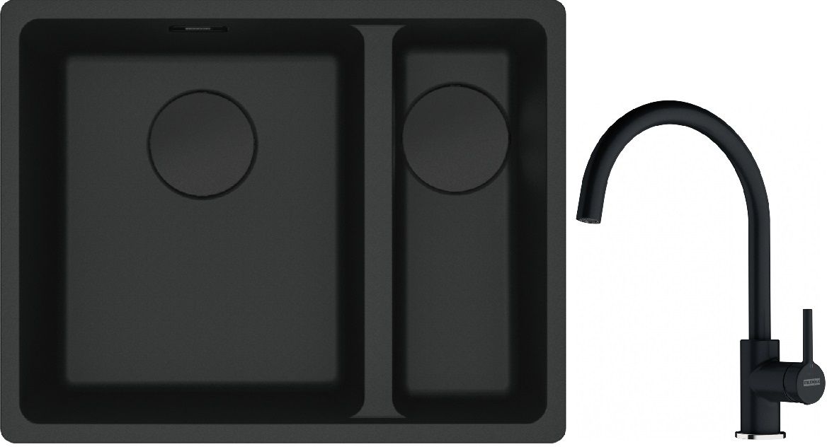 Franke Maris MRG 160-34-15SBR zlewozmywak 52x40 cm Fragranite czarny mat z baterią kuchenną Lina onyx (1250697755, 1150626020)
