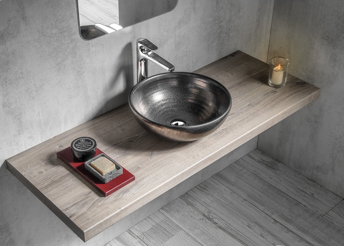 Sapho Attila umywalka 42,5 cm nablatowa okrągła metaliczna miedź DK010