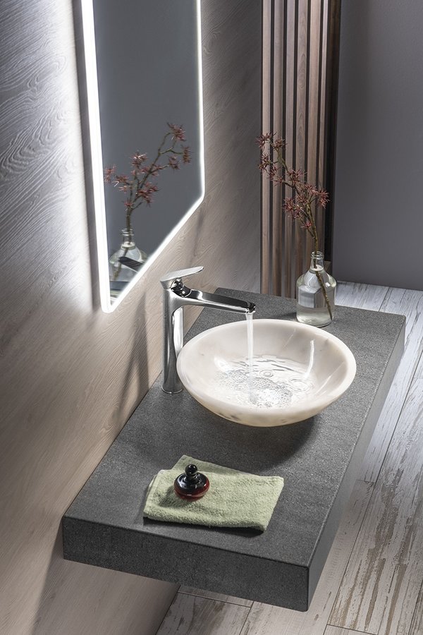 Sapho Blok umywalka 40 cm nablatowa okrągła biały marmur polerowany 2401-34