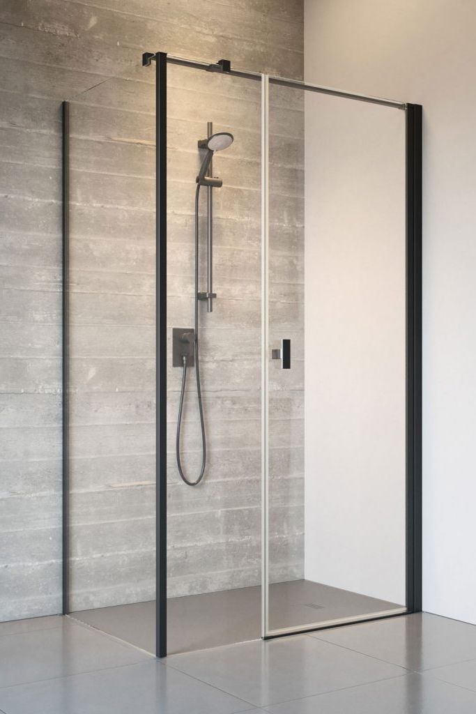 Radaway Nes 8 Black KDS I drzwi prysznicowe 67,5 cm uchylne czarny mat/szkło przezroczyste 10073120-54-01R