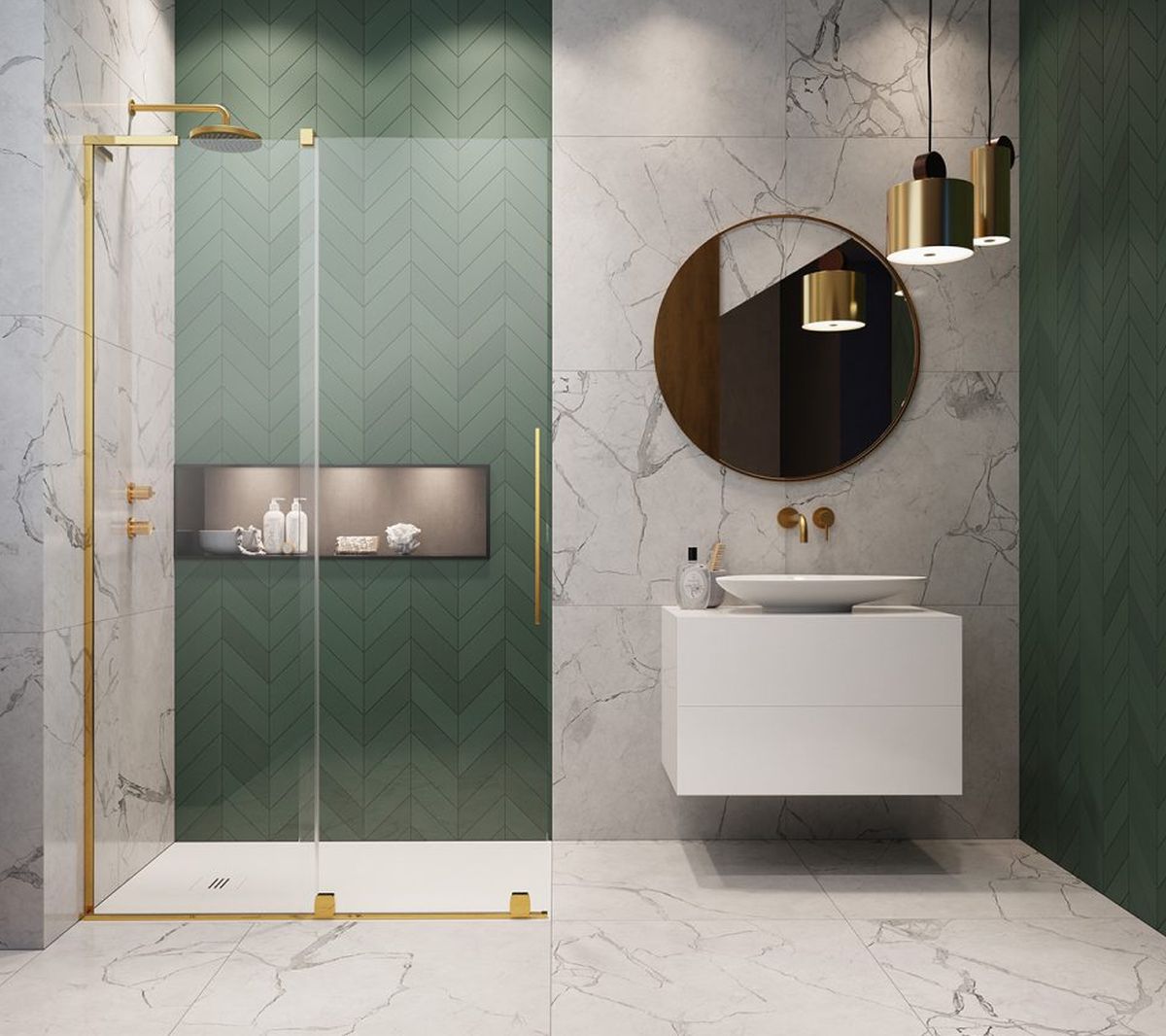 Radaway Furo SL Gold Walk-In drzwi prysznicowe 53,8 cm lewe złoty połysk/szkło przezroczyste 10306538-09-01L