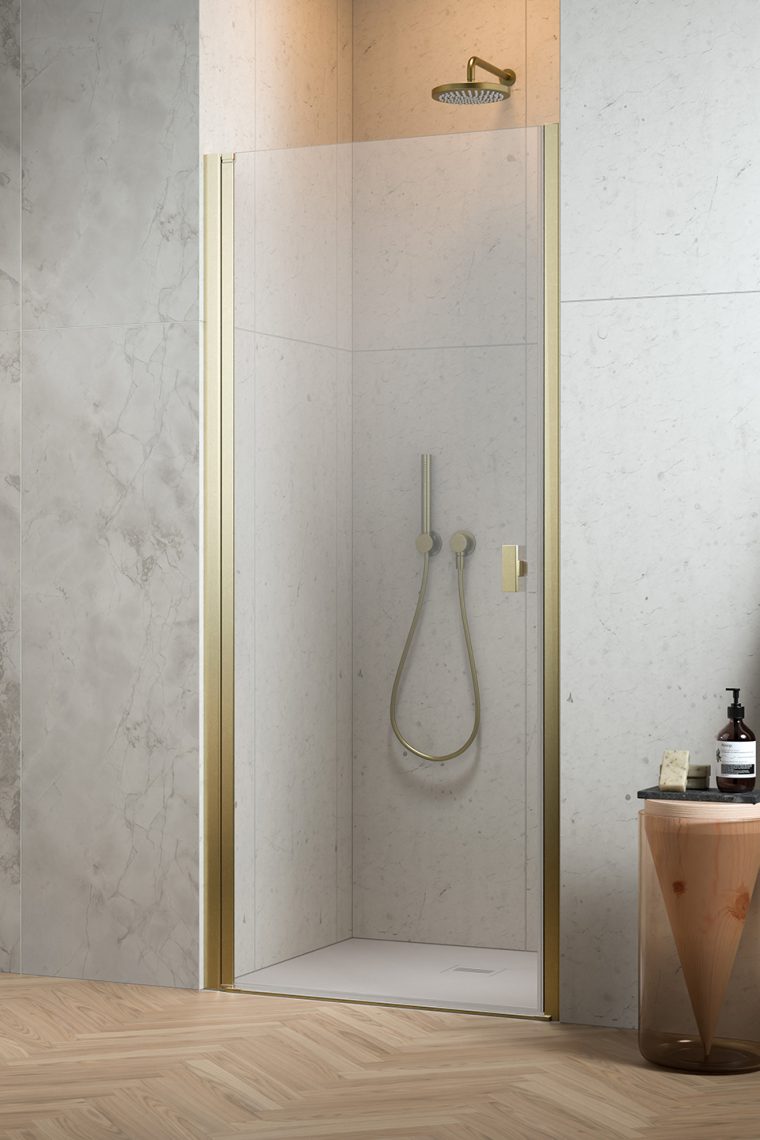 Radaway Nes Brushed Gold DWJ I drzwi prysznicowe 80 cm uchylne złoty szczotkowany/szkło przezroczyste 10026080-99-01L