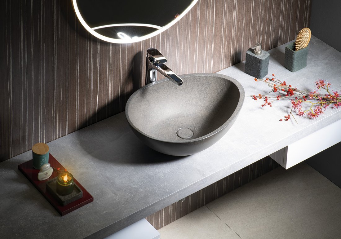 Sapho Punc umywalka 53x39 cm nablatowa owalna betonowa czarny granit BH7001
