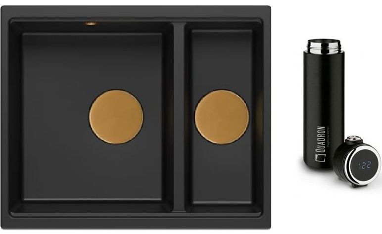 Zestaw Quadron Logan 150 zlewozmywak czarny/elementy miedziane z kubkiem termicznym 420 ml (HCQL5646U7C1U, M0051) - Wysyłka w 24h