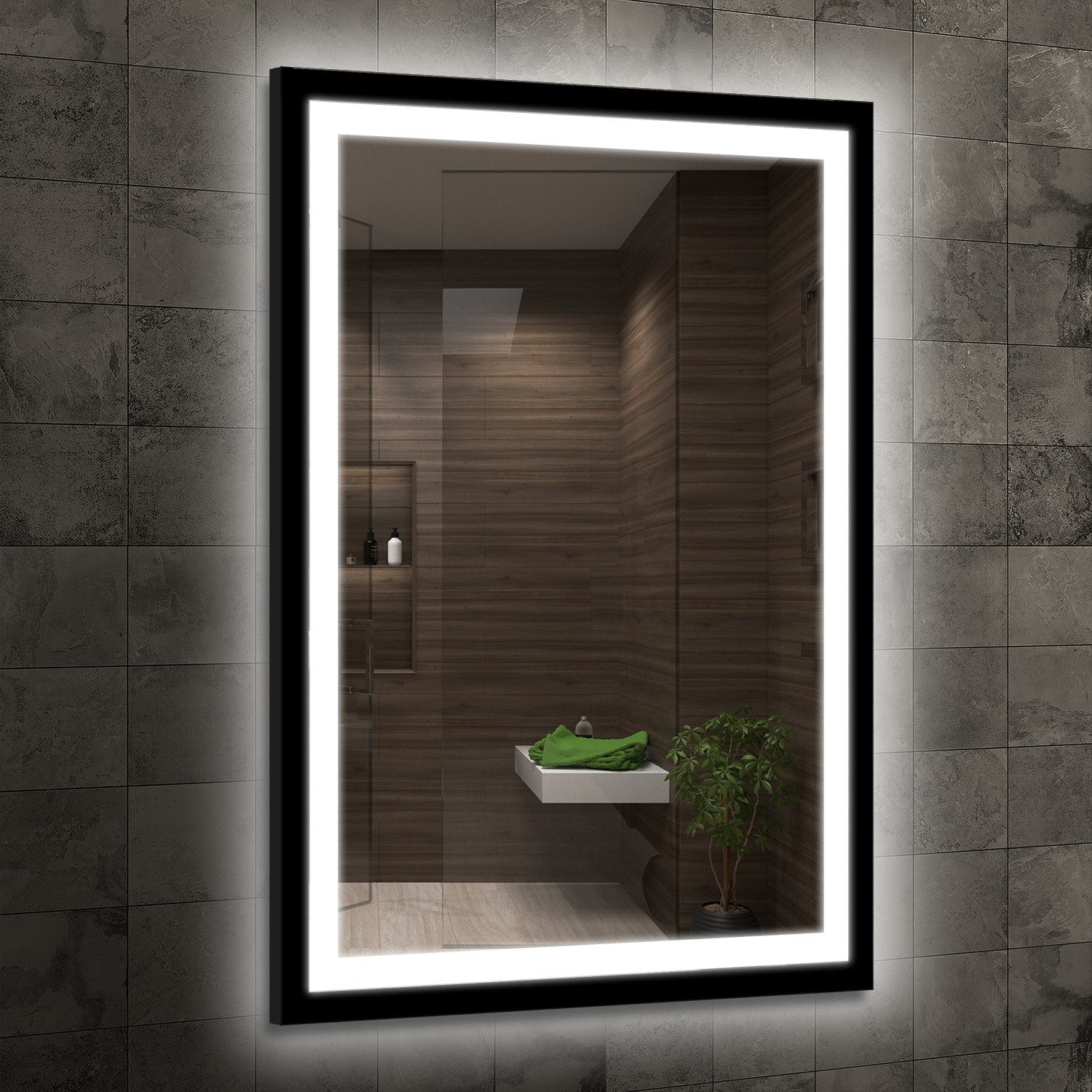 Venti Luxled lustro 60x80 cm prostokątne z oświetleniem czarny - Wysyłka w 24h