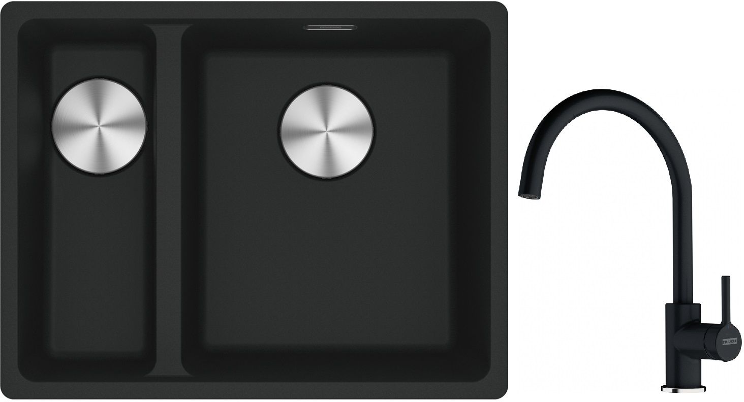 Franke Maris MRG 160-34-15SBL zlewozmywak 52x40 cm Fragranite czarny mat z baterią kuchenną Lina onyx (1250687268, 1150626020)