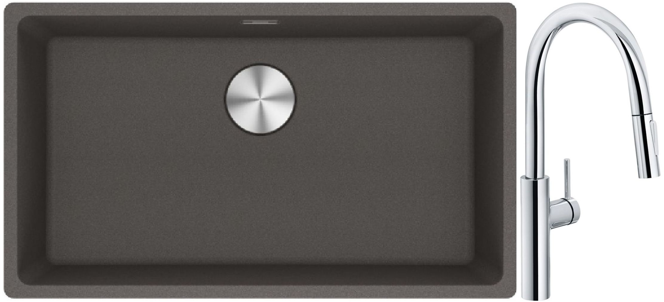 Franke Maris MRG 110-72 zlewozmywak granitowy 75,3x43,3 cm szary/grafitowy/onyx z baterią kuchenną Pescara L Slide-In chrom (1250716377, ...