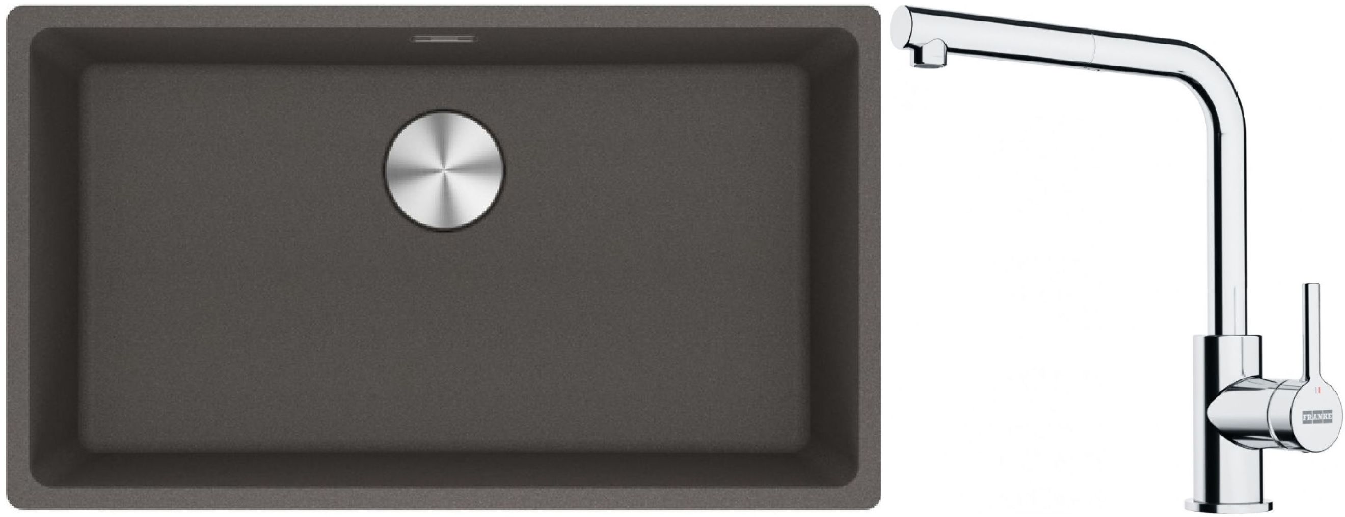 Franke Maris MRG 110-72 zlewozmywak granitowy 75,3x43,3 cm szary/grafitowy/onyx z baterią kuchenną Lina chrom (1250716377, 1150712420)