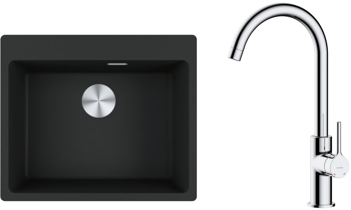 Zestaw Franke Maris MRG 610-54 FTL zlewozmywak 59x50 cm z baterią kuchenną Oltens Skafta czarny mat/chrom (1140661794, 35206100) - Wysyłka w 24h