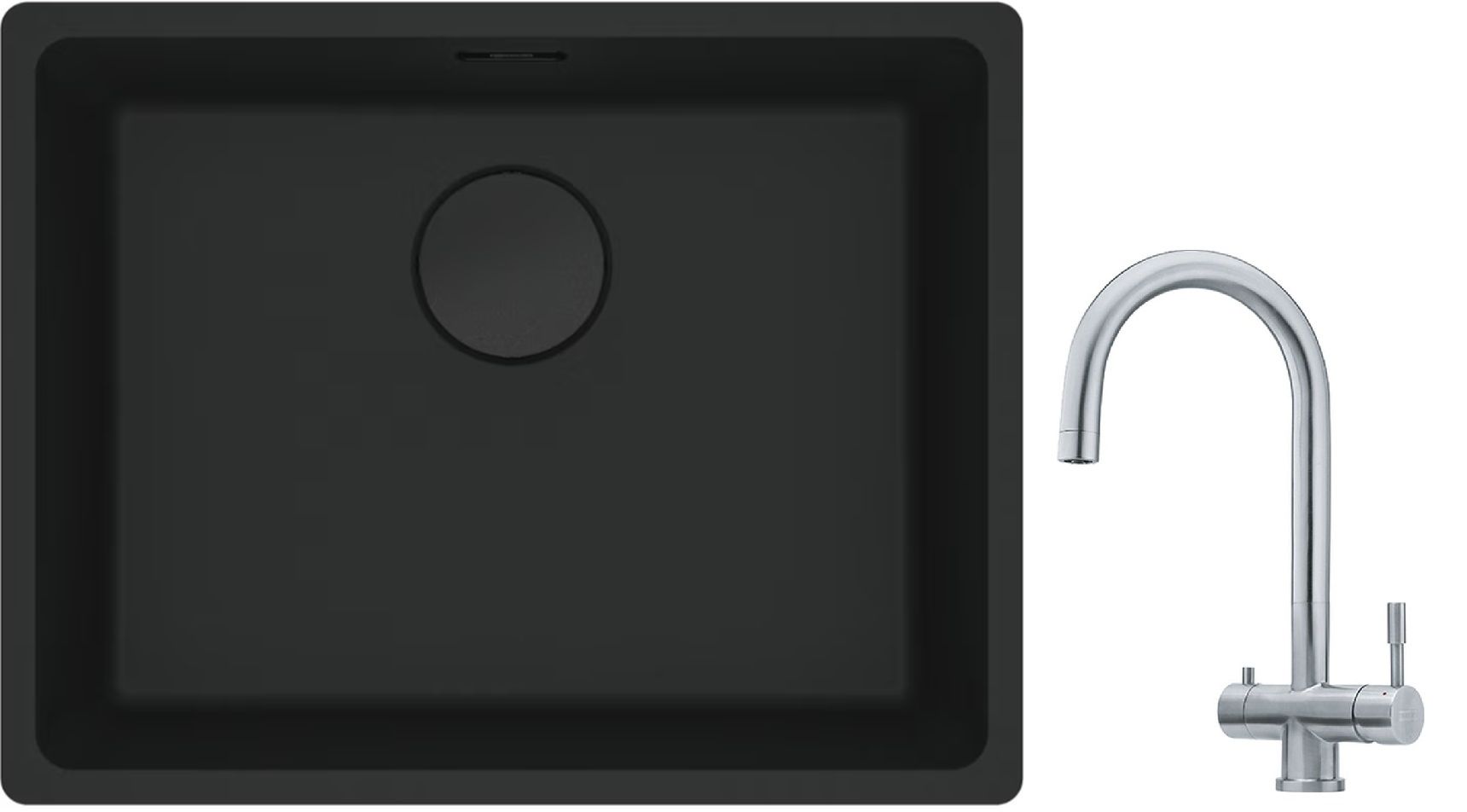 Franke Maris MRG 110-52 zlewozmywak 52x40 cm Fragranite czarny mat z baterią kuchenną Eos stal szlachetna (1250697759, 1200179979)