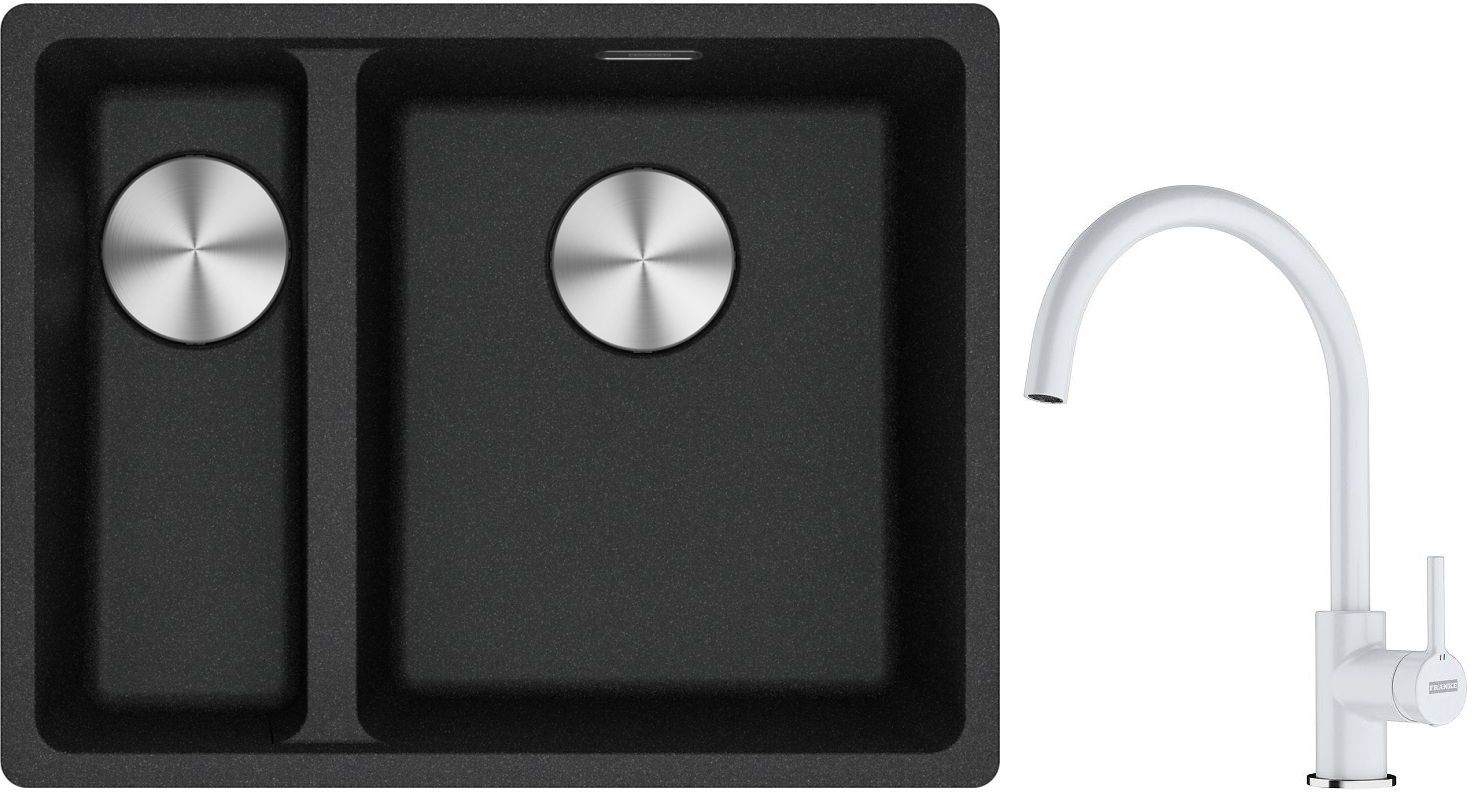 Franke Maris MRG 160-34-15 zlewozmywak 55x43 cm Fragranite onyx z baterią kuchenną Lina biały polarny (1250687269, 1150626024)