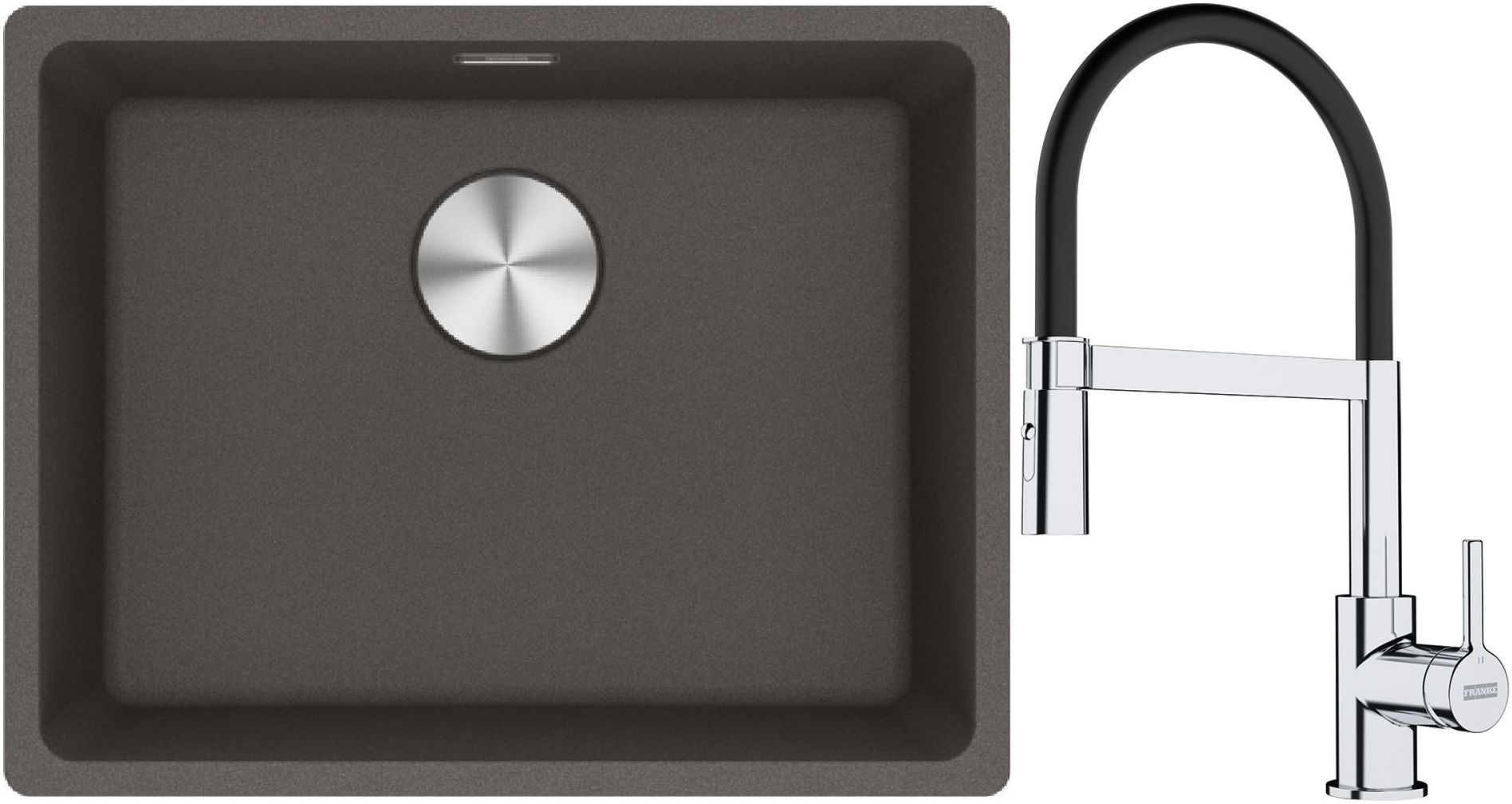 Franke Maris MRG 110-52 zlewozmywak granitowy 55,3x43,3 cm łupkowy szary z baterią kuchenną Lina chrom/czarny (1250716375, 1150626085)