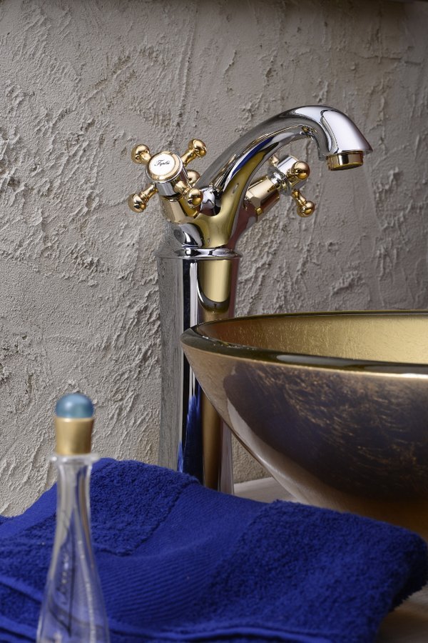 Sapho Antea bateria umywalkowa stojąca wysoka chrom/złoto 3172L