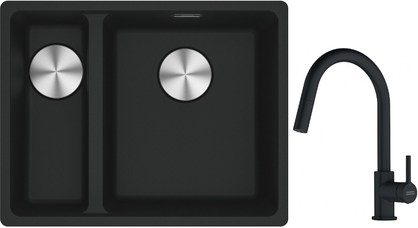 Franke Maris MRG 160-34-15SBL zlewozmywak 52x40 cm Fragranite czarny mat z baterią kuchenną Lina czarny mat (1250687268, 1150626053)