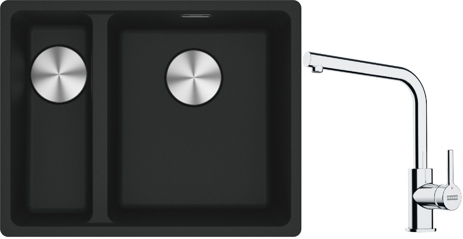 Franke Maris MRG 160-34-15SBL zlewozmywak 52x40 cm Fragranite czarny mat z baterią kuchenną Lina chrom (1250687268, 1150693230)
