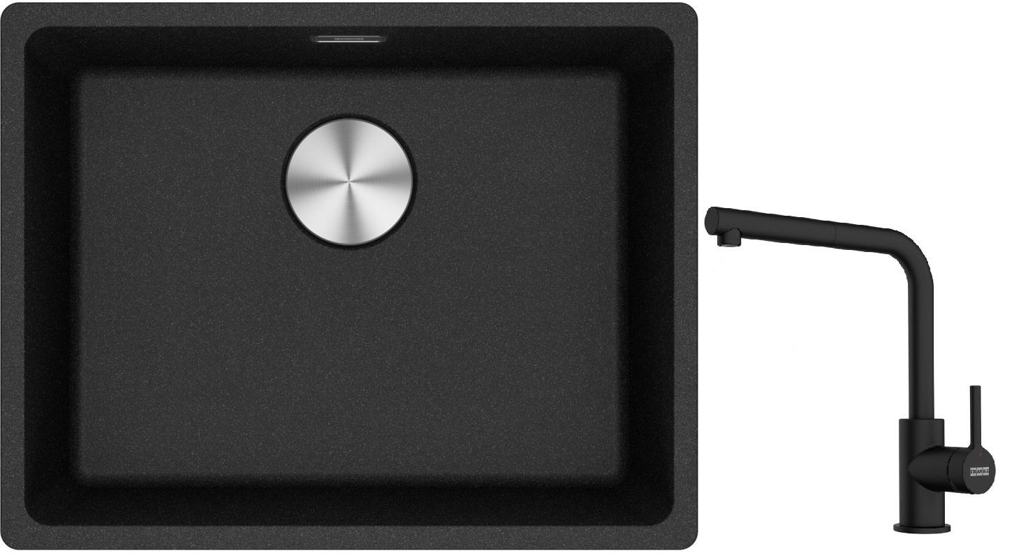 Franke Maris MRG 110-52 zlewozmywak 52x40 cm Fragranite onyx z baterią kuchenną Lina czarny mat (1250687253, 1150712435)