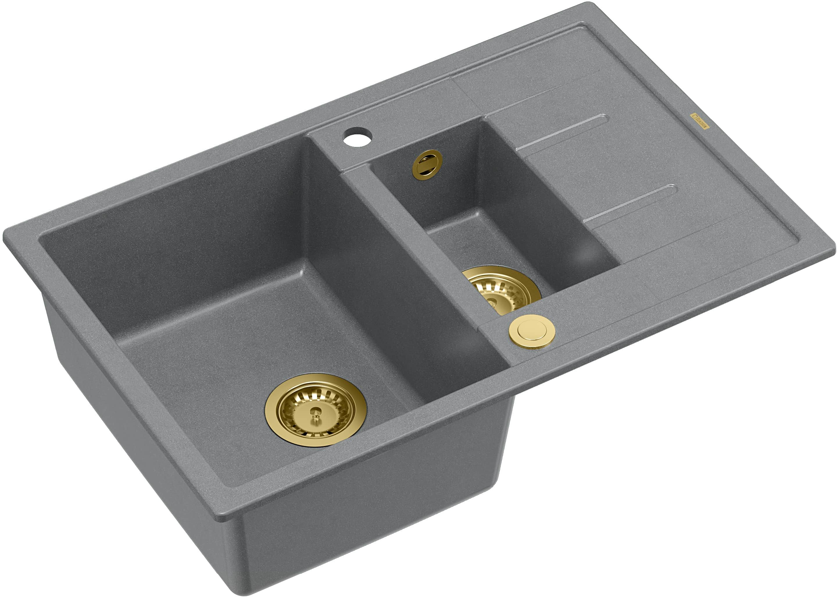 Quadron Morgan 156 zlewozmywak 78x50 cm wpuszczany GraniteQ silver stone/złoty HB8224U5-G1_P2O