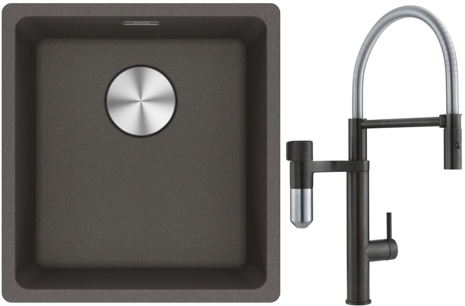 Franke Maris MRG 110-37 zlewozmywak granitowy 43x40 cm łupkowy szary z baterią kuchenną Vital Semi-Pro czarny mat/stal (1250716374, ...
