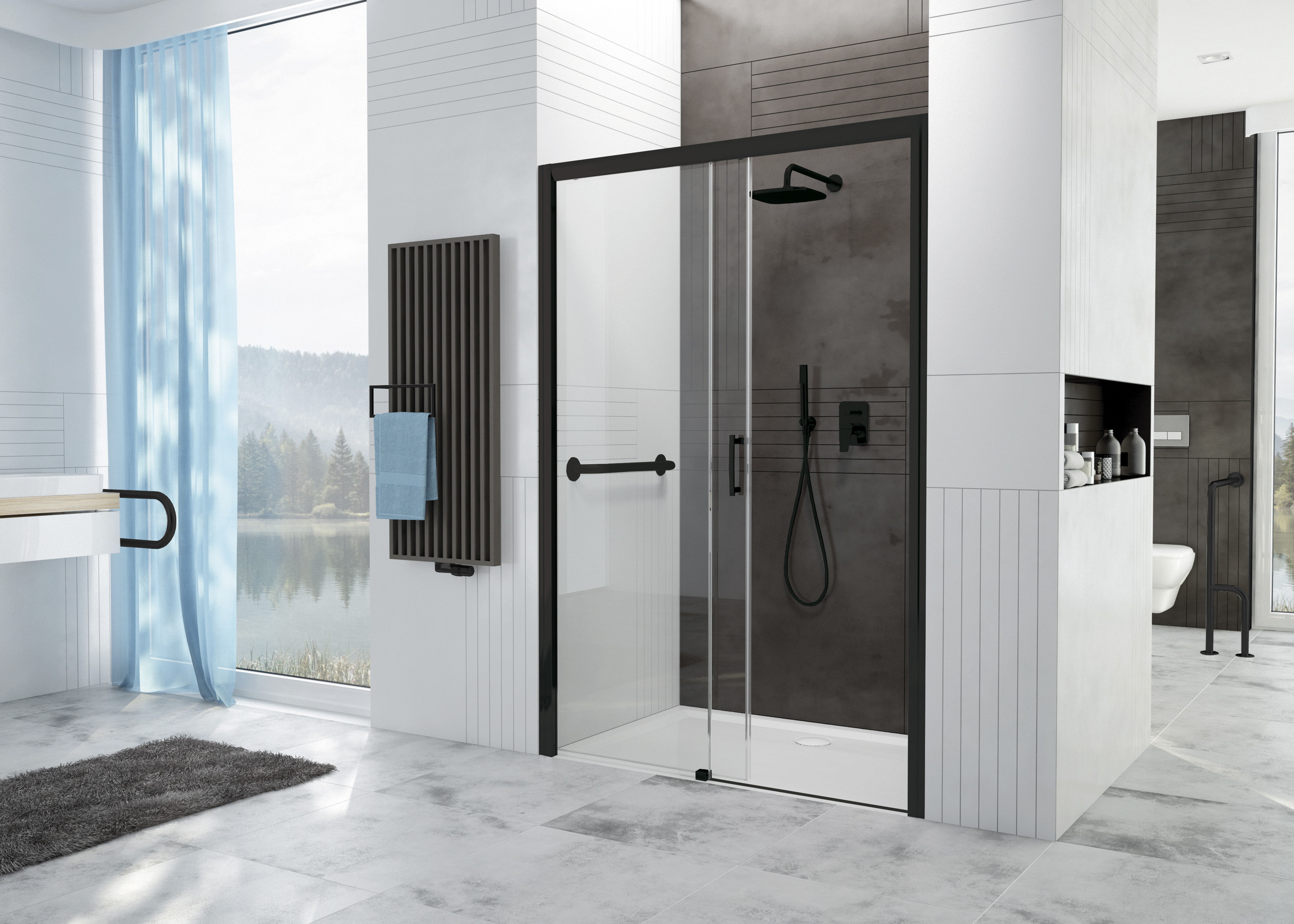 Sanplast Free Zone drzwi prysznicowe 120 cm rozsuwane czarny mat/szkło przezroczyste 600-271-3150-59-401