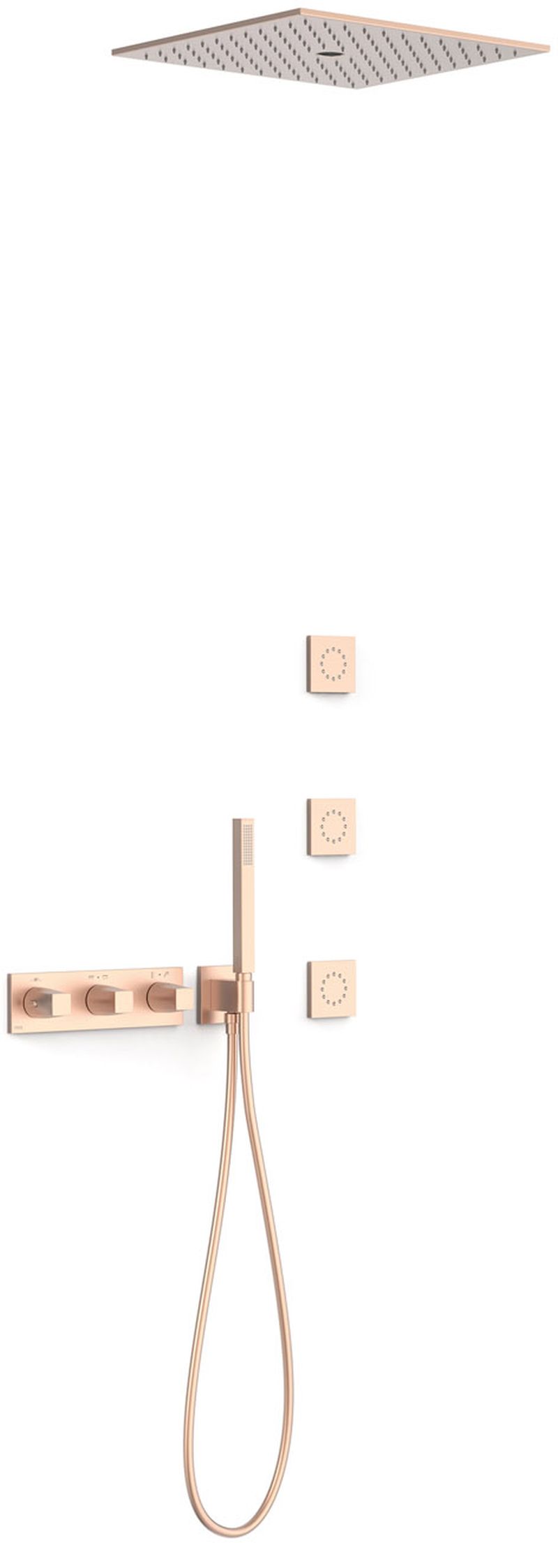 Tres B-System zestaw prysznicowy podtynkowy termostatyczny z deszczownicą różowe złoto mat 30725406OPM