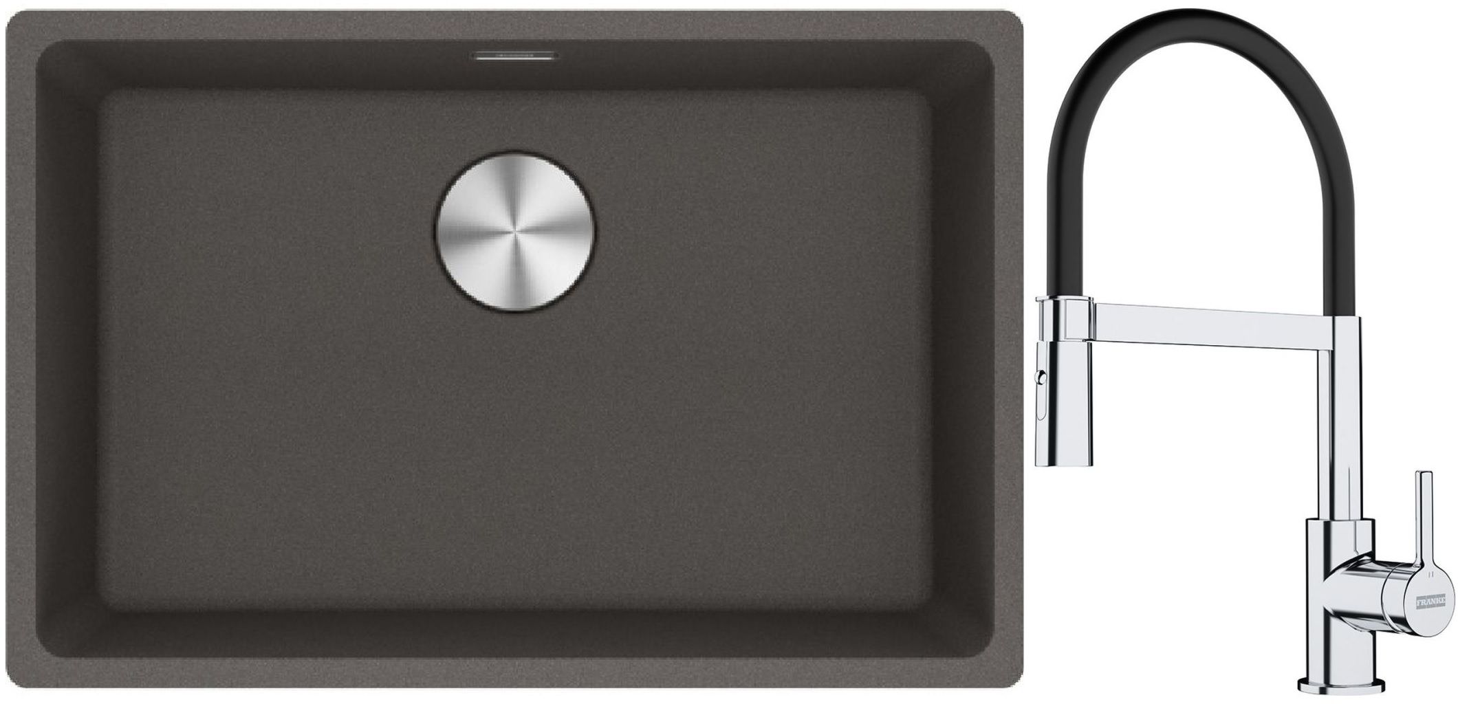 Franke Maris zlewozmywak granitowy 65,3x43,3 cm łupkowy szary z baterią kuchenną Lina chrom/czarny (1250716376, 1150626085)