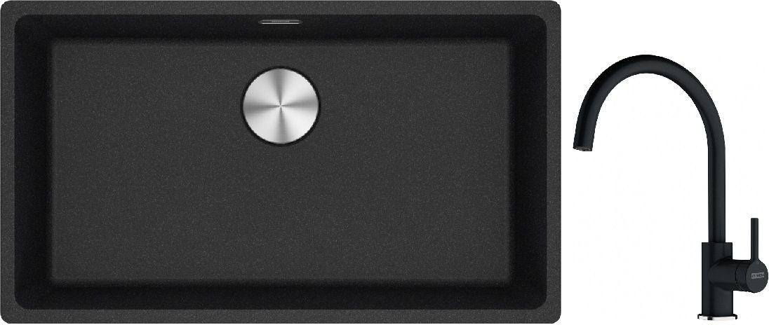 Franke Maris MRG 110-72 zlewozmywak 72x40 cm Fragranite onyx z baterią kuchenną Lina onyx (1250687261, 1150626020)
