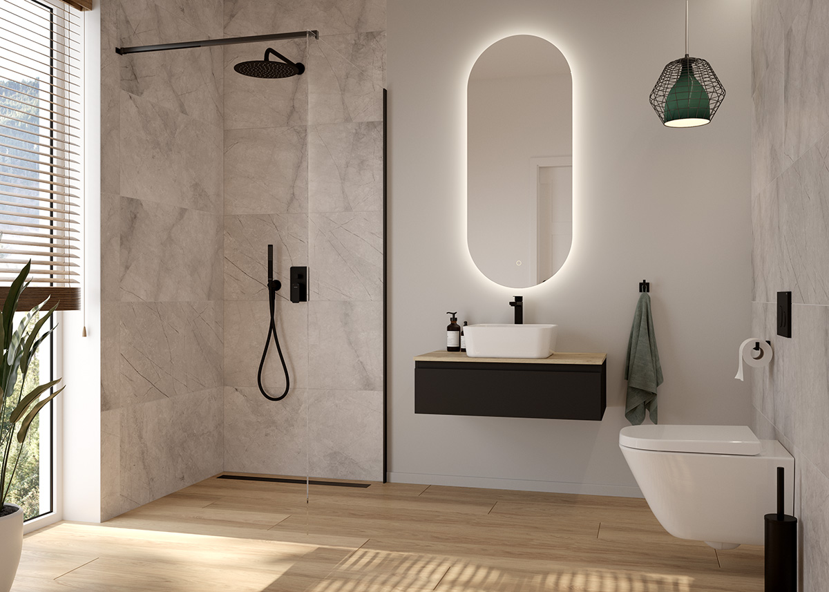 Zestaw Oltens Hadsel bateria wannowo-prysznicowa podtynkowa z deszczownicą 30 cm Vindel i kompletem prysznicowym Ume czarny mat 36625300 - Wysyłka w 